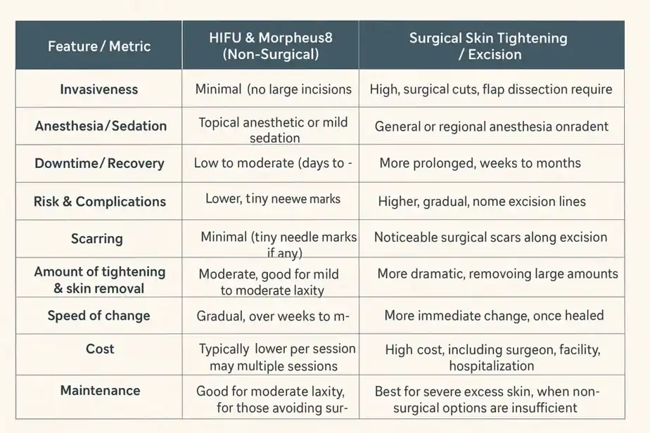 Table showing benefits of Lipo Freeze 2 U Wakefield treatments for skin tightening following weight loss injections.